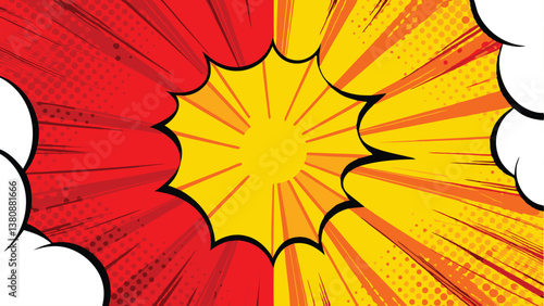 Comic Book Explosion Background Red Yellow Burst Speech Bubble