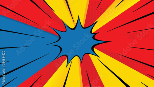 Dynamic Comic Book Style Background Red, Yellow, Blue Blast