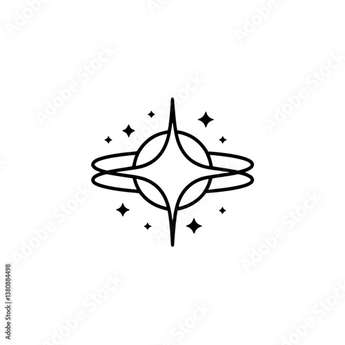 Elegant Celestial Logo: Star and Orbit Design, Minimalist Black and White