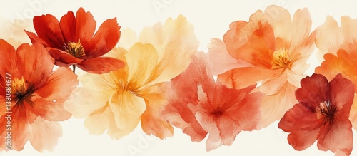 Fototapeta Naklejka Na Ścianę i Meble -  Watercolor orange flowers border, white background, floral design, website decor