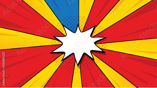 Comic Book Pop Art Background, Red Yellow Blue Rays, Explosion, Speech Bubble