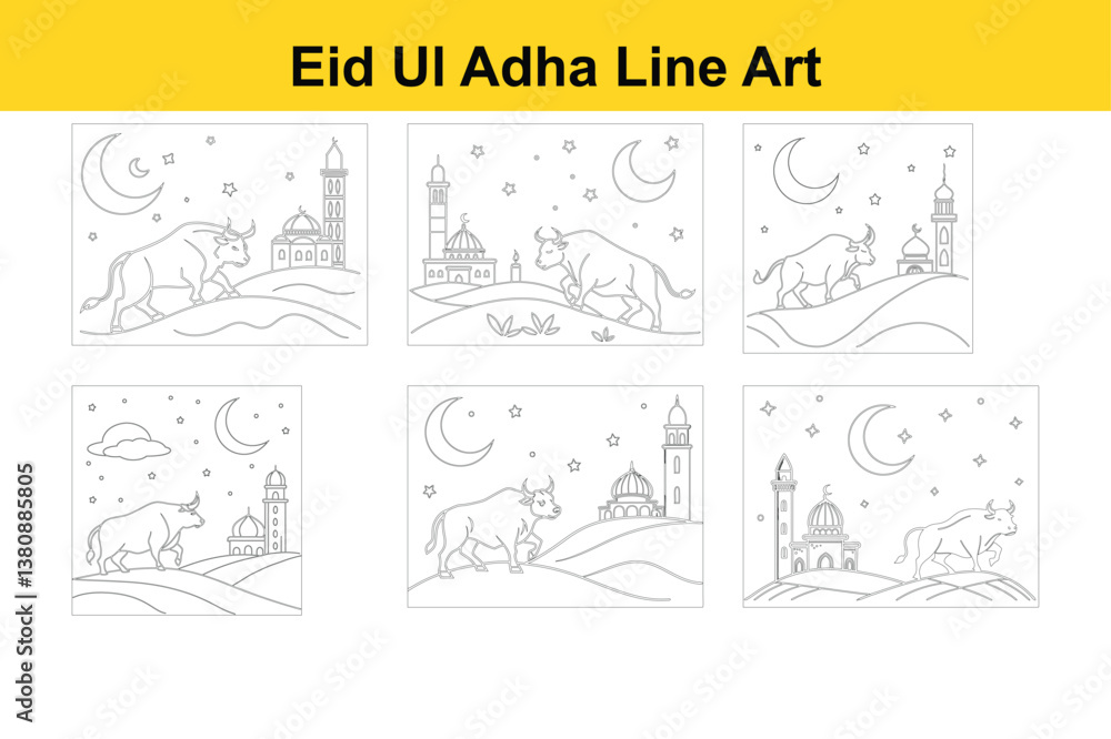 Fototapeta premium Eid Ul Adha Line Art Illustration