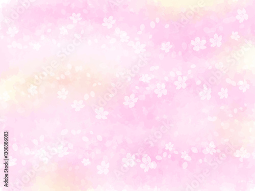 春の桜と花びらイメージのテクスチャー背景素材。桜並木とあたたかい陽射しのイメージ。