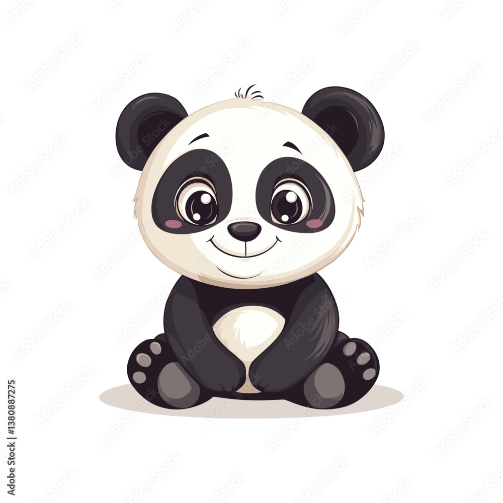 Fototapeta premium Cute Smiling Panda Vector Illustration. Adorable cartoon panda sitting with a joyful expression. Bright eyes and a gentle smile reflect happiness and charm. Vector illustration perfect for children