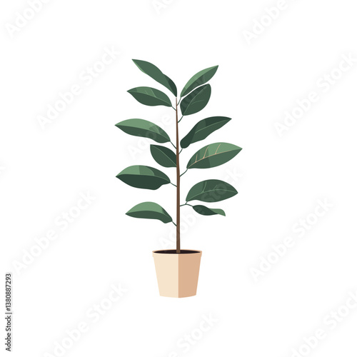 Fiddle Leaf Fig in Pot Vector Illustration.  Vector illustration of a fiddle leaf fig plant in a pot. The fig is well-known for its large, glossy leaves and is a popular choice for indoor decor.