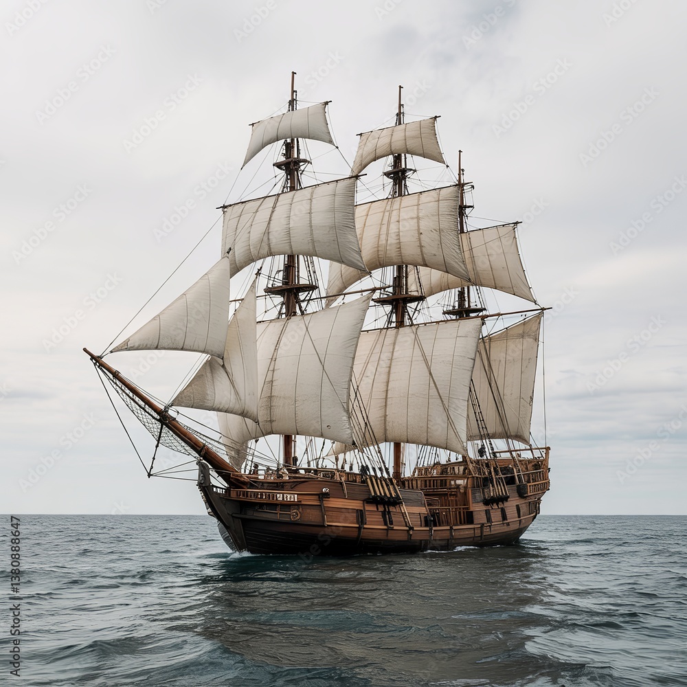 Fototapeta premium Classic Wooden Sailing Ship in Motion