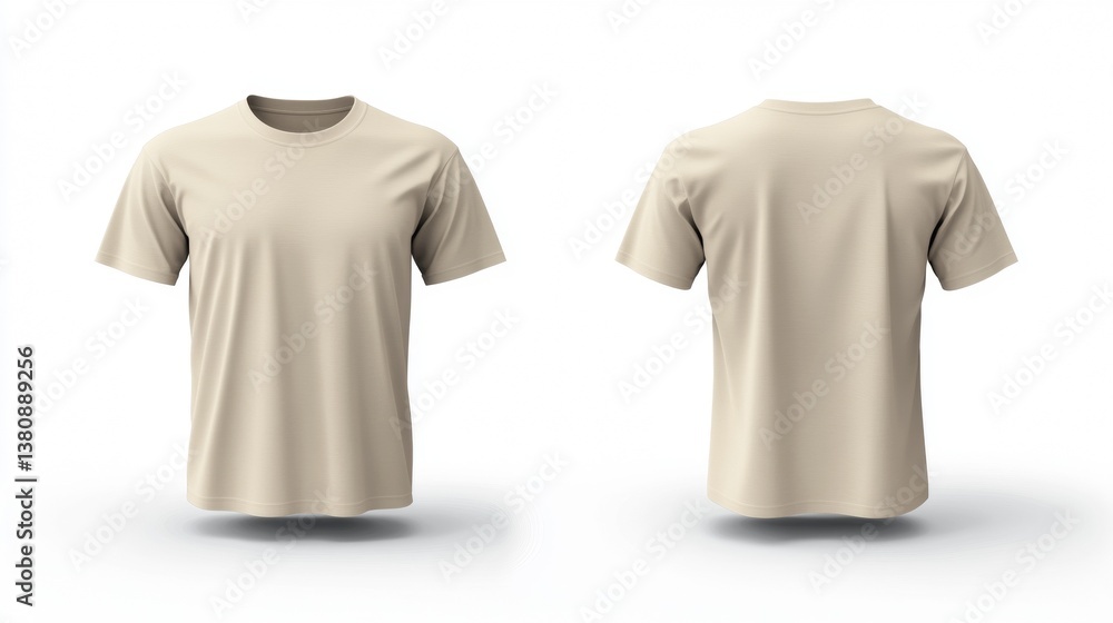 beige boxy tees isolated on white background, front and back view of boxy fit tees beige boxy tees isolated on white background, front and back view of boxy fit tees