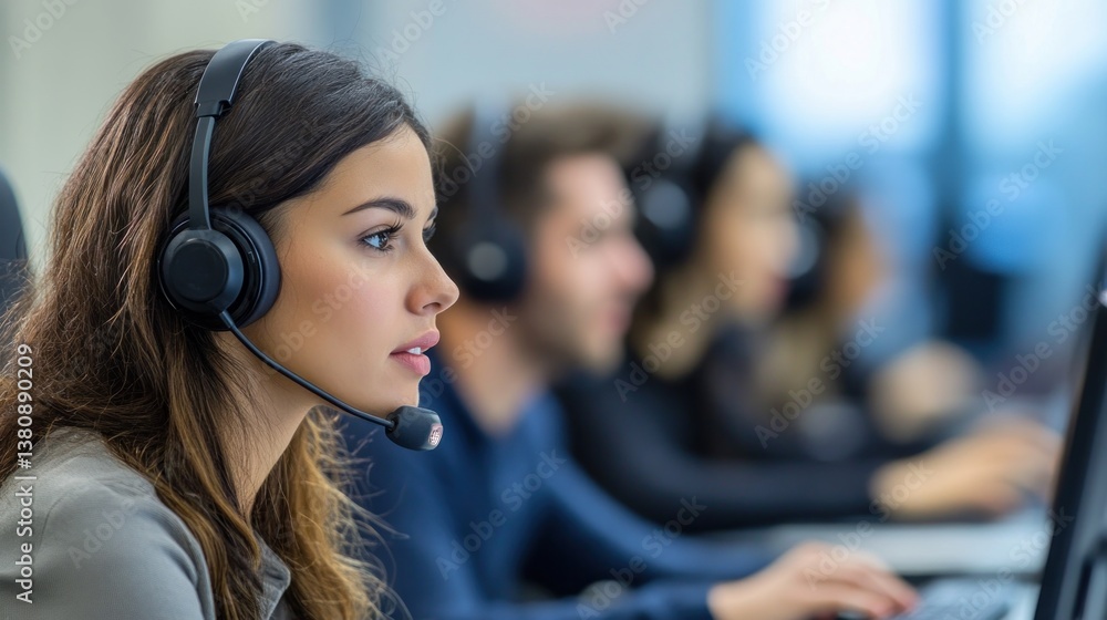 Dedicated Customer Service Team Ready to Assist in a Modern Call Center Environment