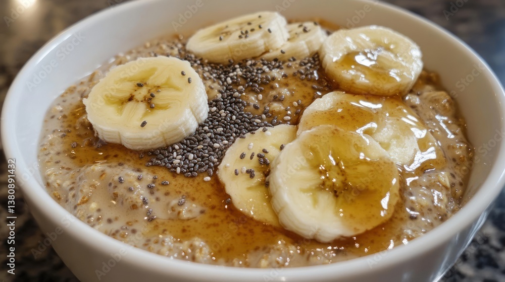 Delicious Overnight Oats with Sliced Bananas and Chia Seeds for Healthy Eating