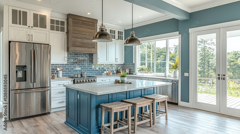Fototapeta premium Stunning Coastal Kitchen Design: Modern Farmhouse Style