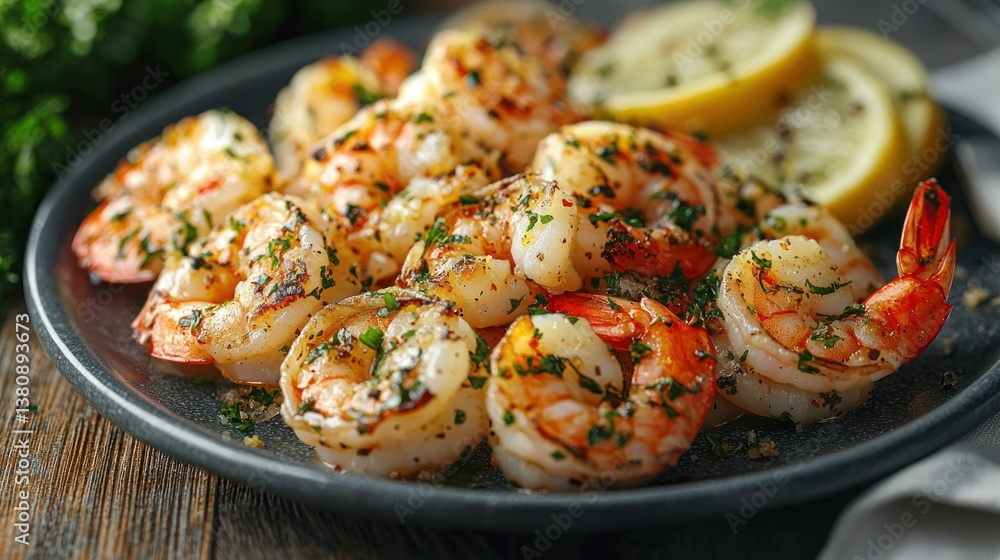 Delicious Grilled Shrimp with Lemon Slices Delicious Grilled Shrimp with Lemon Slices