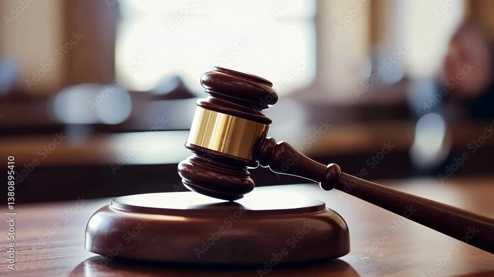 Justice is served with a gavel symbolizing law and order during a courtroom session at the courthouse