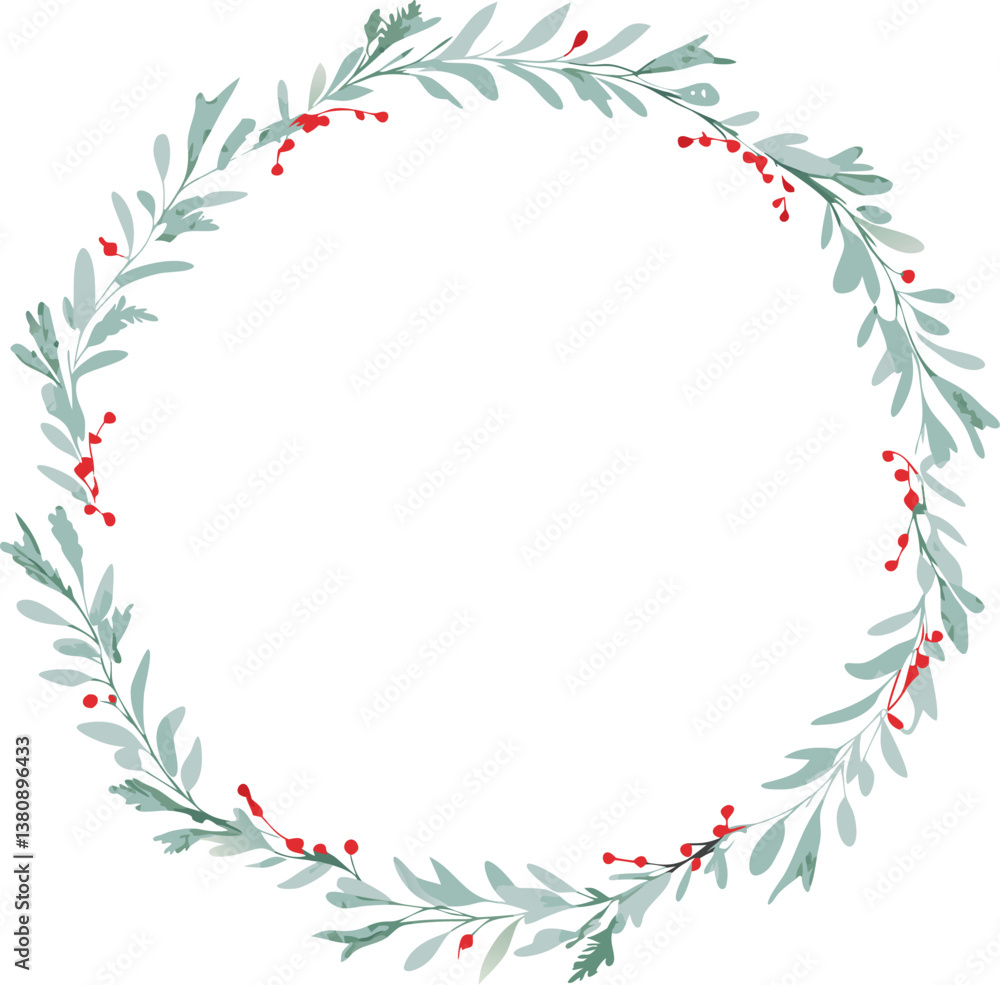 Elegant Greenery Wreath Design Circular Floral Frame with Berries Elegant Greenery Wreath Design Circular Floral Frame with Berries