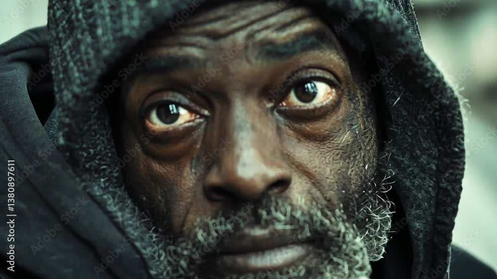 A close-up portrait of a Black man with intense eyes and a graying beard. A close-up portrait of a Black man with intense eyes and a graying beard.