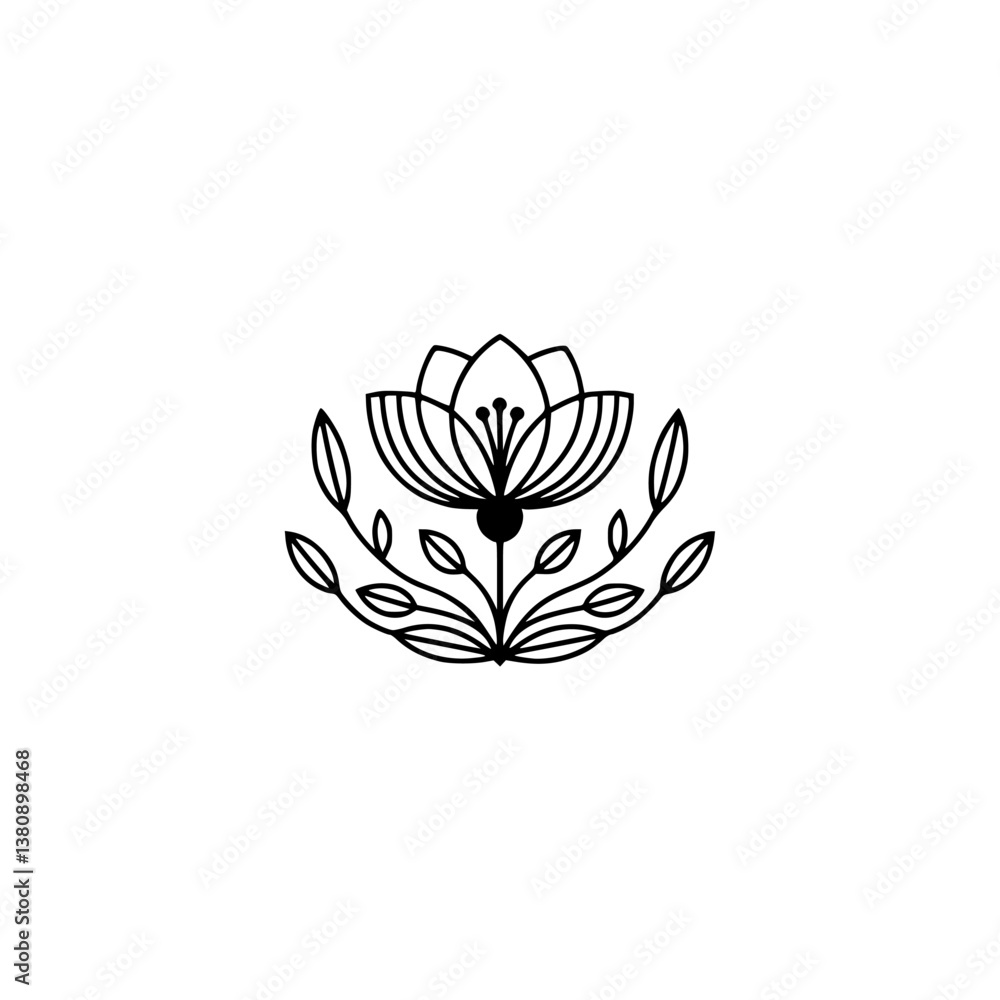 Obraz premium Minimalist Floral Emblem: Elegant Black & White Flower Design