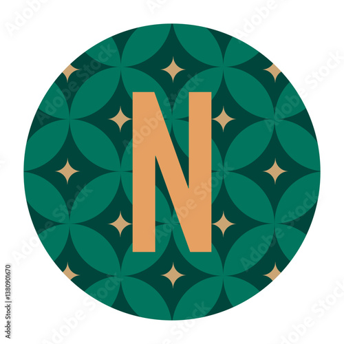 A creative letter N design featuring a floral-inspired geometric background in green and gold tones. Great for branding, decorative artwork, or stylish designs with a modern aesthetic.