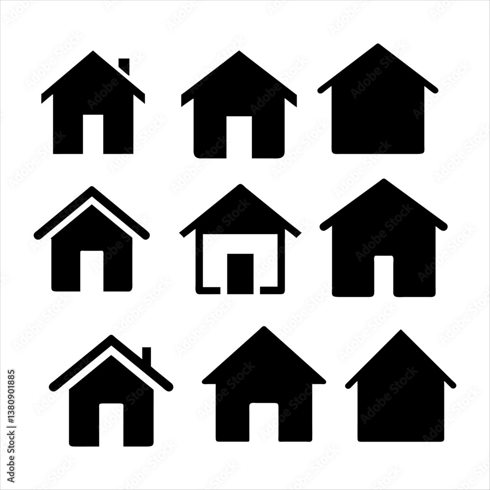 Set of house icons with various designs representing homes, buildings, and real estate Set of house icons with various designs representing homes, buildings, and real estate