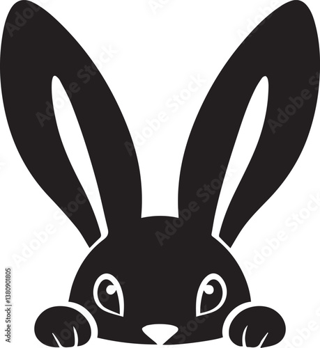 black peeking rabbit head silhouette vector, peeking rabbit head vector illustration