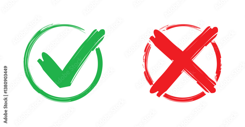 Symboles de questionnaire et de sondage : correct et incorrect, cochés validé et refusé, coche cases vrai et faux - SYMBOLE VALIDE REFUS 2 - Illustration vectorielle sur fond transparent