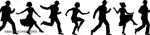 Line of legs dancing the Charleston silhouette. vector set