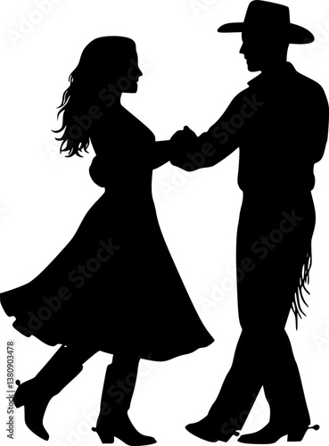 Silhouette of a cowboy and cowgirl dancing country-western. vector set