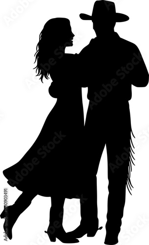 Silhouette of a cowboy and cowgirl dancing country-western. vector set