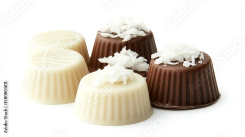 Obraz na płótnie White Chocolate Candy With Coconut Topping On White Background. Food. w salonie