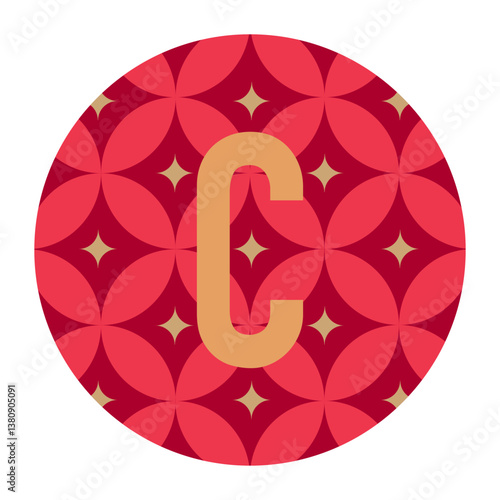 Modern decorative design of the letter C in a green circle with circular patterns and star-like accents. Perfect for contemporary logos, digital designs, branding elements, and artistic creations.