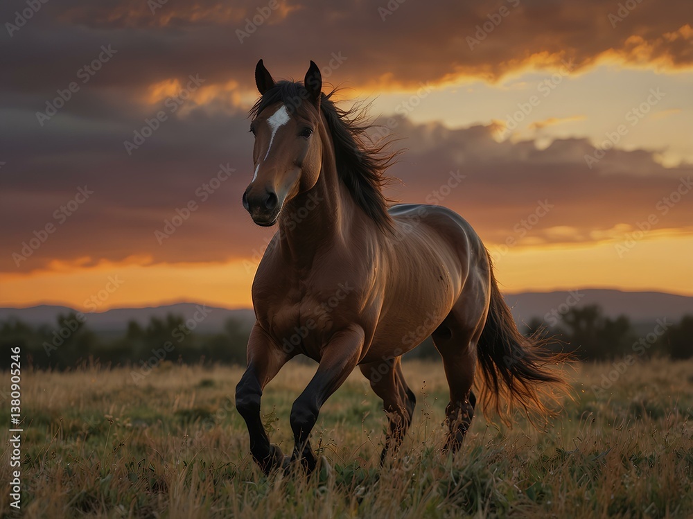 Horse Running in the Morning Horse Running in the Morning