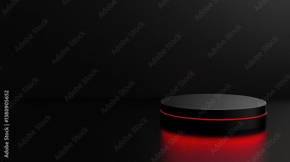 Red-lit black platform, dark background, product display (1) Red-lit black platform, dark background, product display (1)
