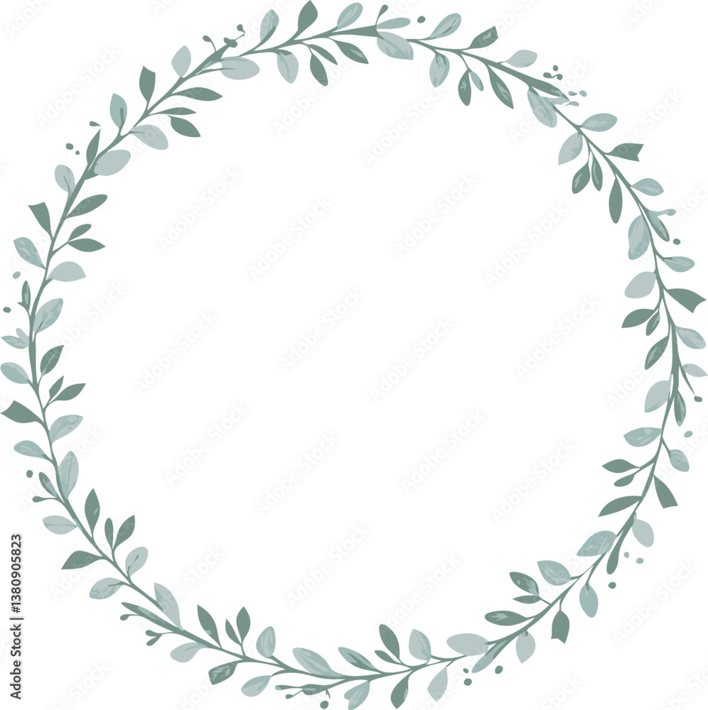 Elegant Greenery Wreath Frame, Floral Circle Border, Botanical Design Elegant Greenery Wreath Frame, Floral Circle Border, Botanical Design