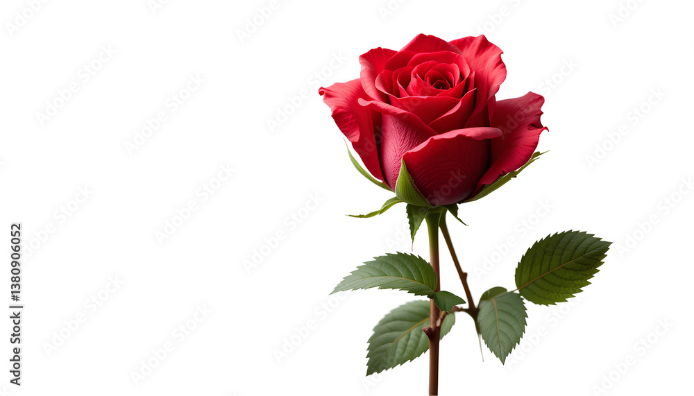 Photo of single red rose, long stem, vibrant petals isolated on transparent background Photo of single red rose, long stem, vibrant petals isolated on transparent background