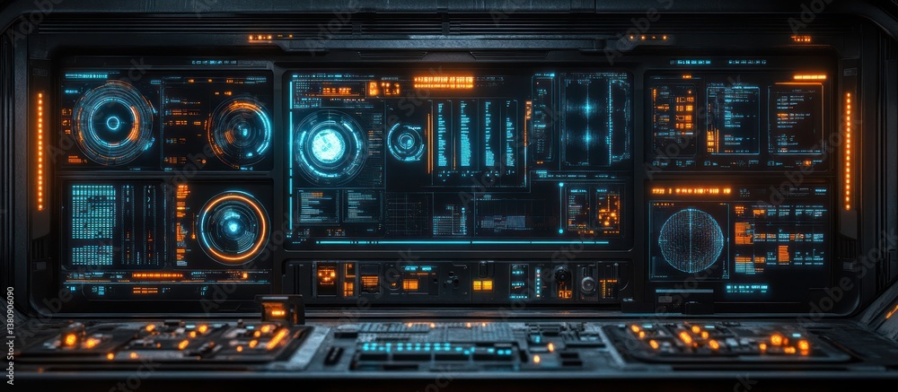 Futuristic spaceship control panel, data streams, dark background, UI design Futuristic spaceship control panel, data streams, dark background, UI design