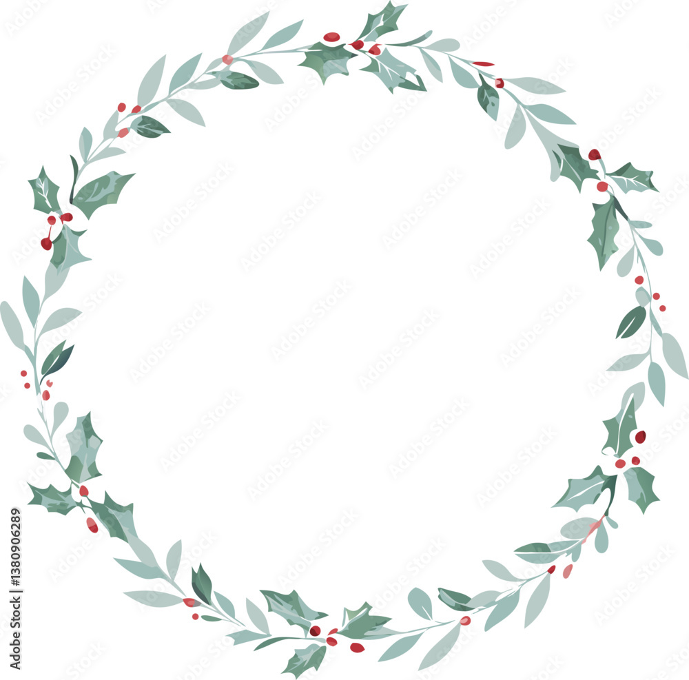 Elegant Christmas Holly Wreath Circle Festive Winter Design Elegant Christmas Holly Wreath Circle Festive Winter Design