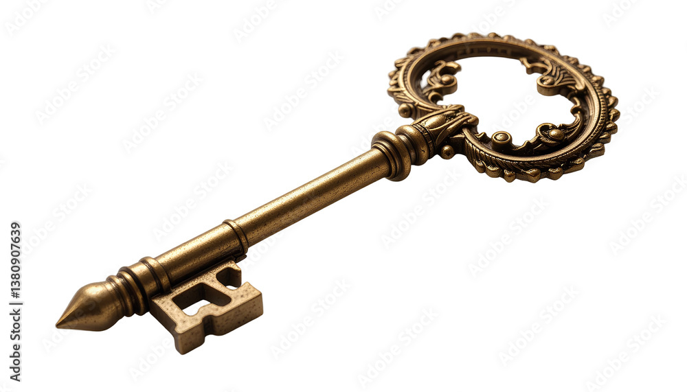 Photo of old golden key isolated on transparent background Photo of old golden key isolated on transparent background
