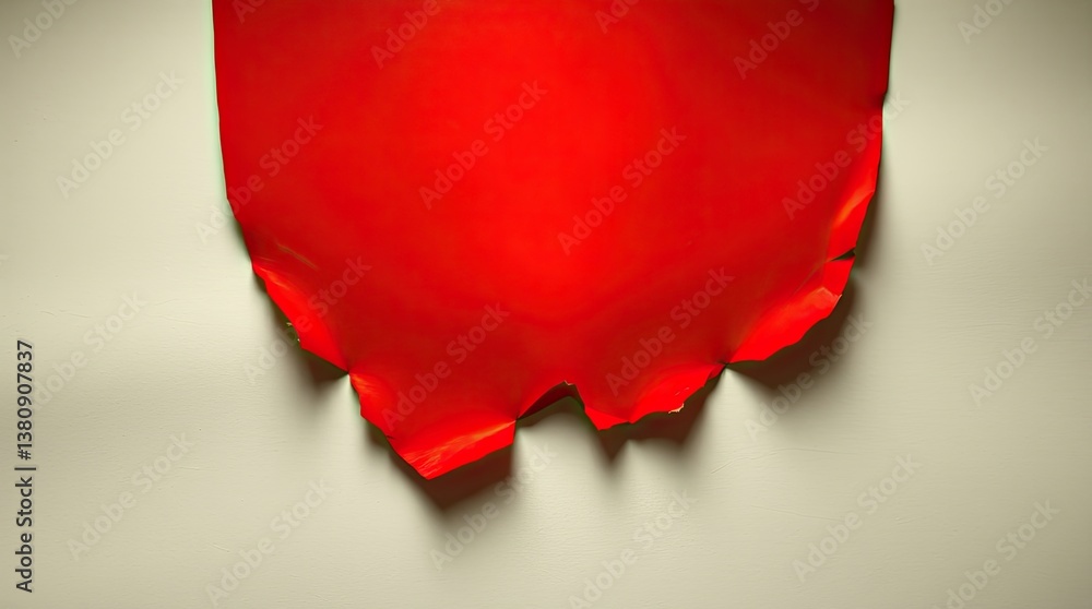 Naklejka premium A torn section of glossy red material partially reveals a surface