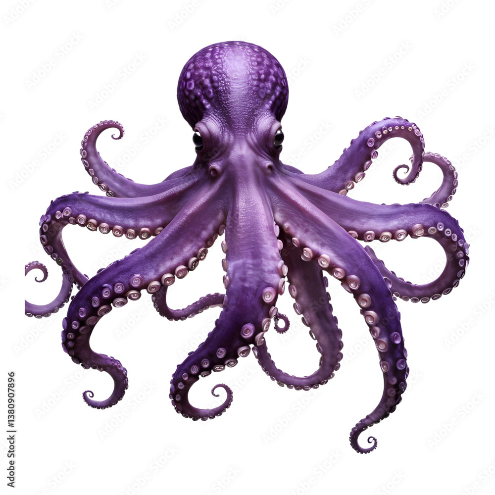 Fototapeta premium Purple octopus with tentacles spread out in a dynamic pose