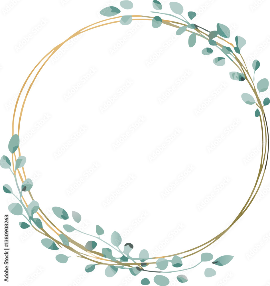Elegant Gold Circle Wreath with Eucalyptus Greenery Frame Elegant Gold Circle Wreath with Eucalyptus Greenery Frame