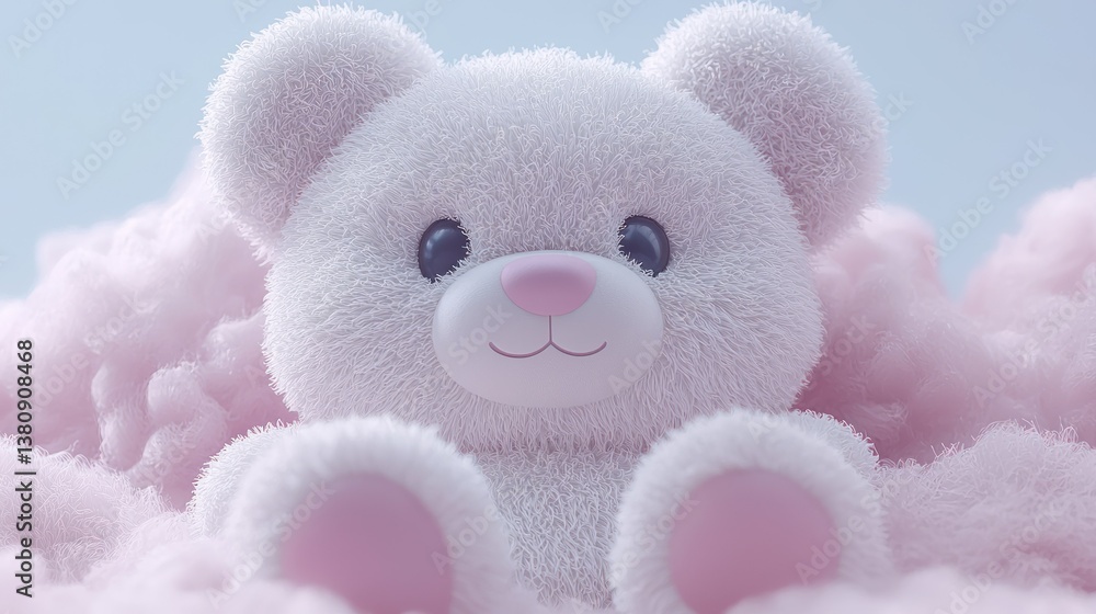 Adorable Fluffy Teddy Bear in a Cloud of Pink Adorable Fluffy Teddy Bear in a Cloud of Pink