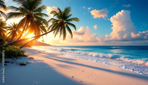 Beautiful tropical beach, White sand and coco palms Amazing beach.