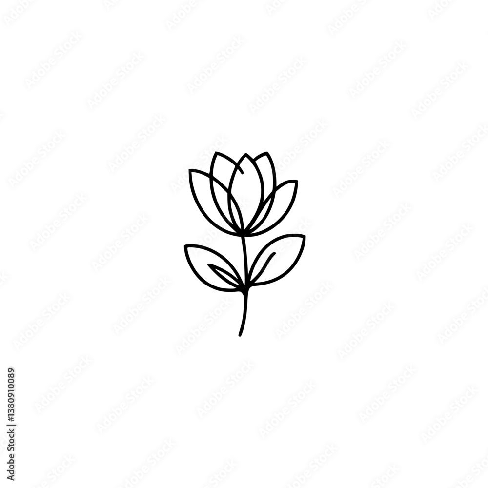 Minimalist Line Art Flower: Elegant Botanical Illustration on White Minimalist Line Art Flower: Elegant Botanical Illustration on White