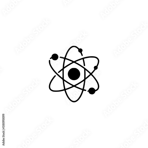 Simple Black Atom Icon on White Background