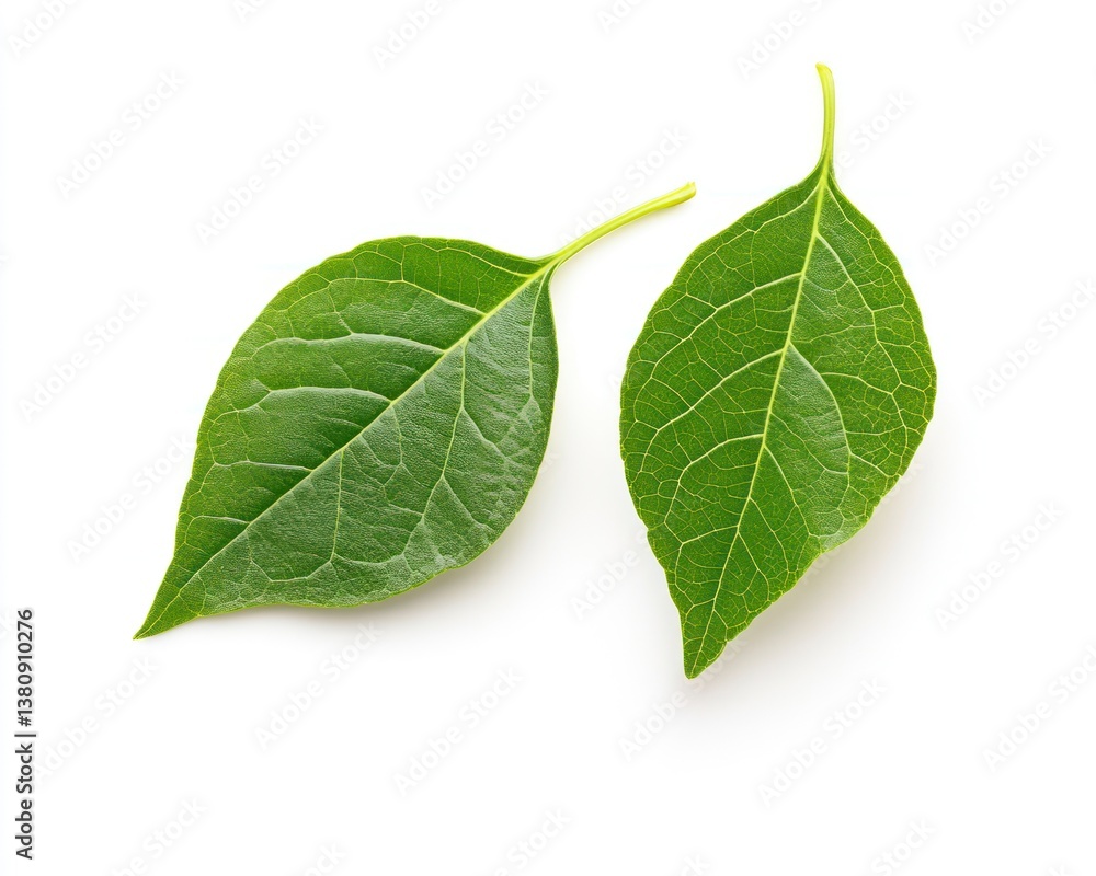 Fototapeta premium Two Green Leaves Isolated on White Background for Natural Designs