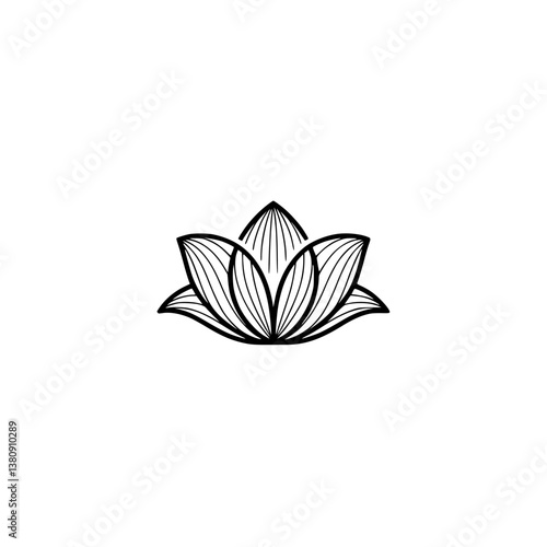 Minimalist Black Lotus Flower Vector Design on White, Serene & Modern