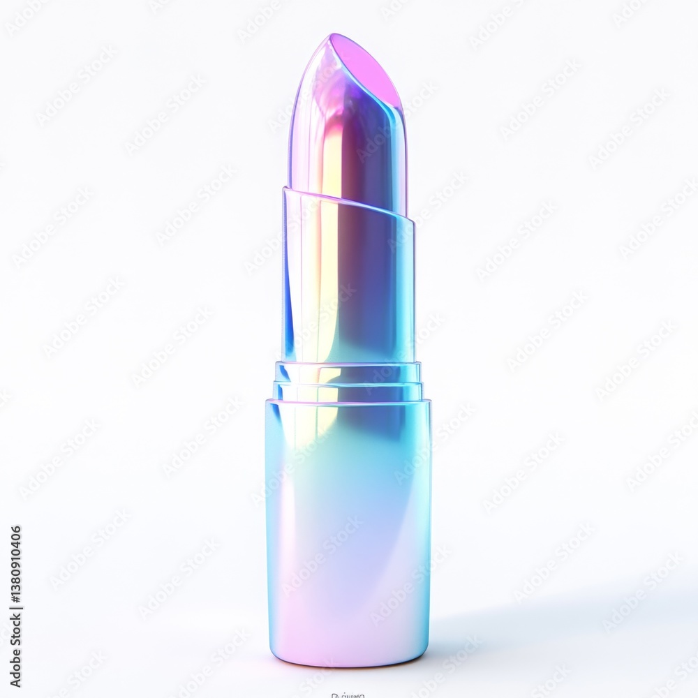 Iridescent lipstick tube, studio shot, white background, cosmetic ad Iridescent lipstick tube, studio shot, white background, cosmetic ad