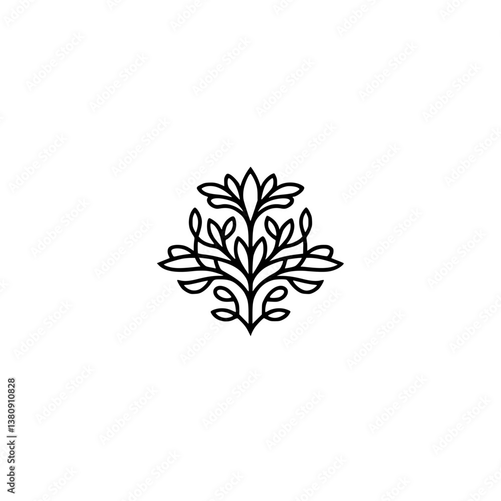 Obraz premium Elegant Botanical Logo: Black Line Art Plant, Minimalist Design