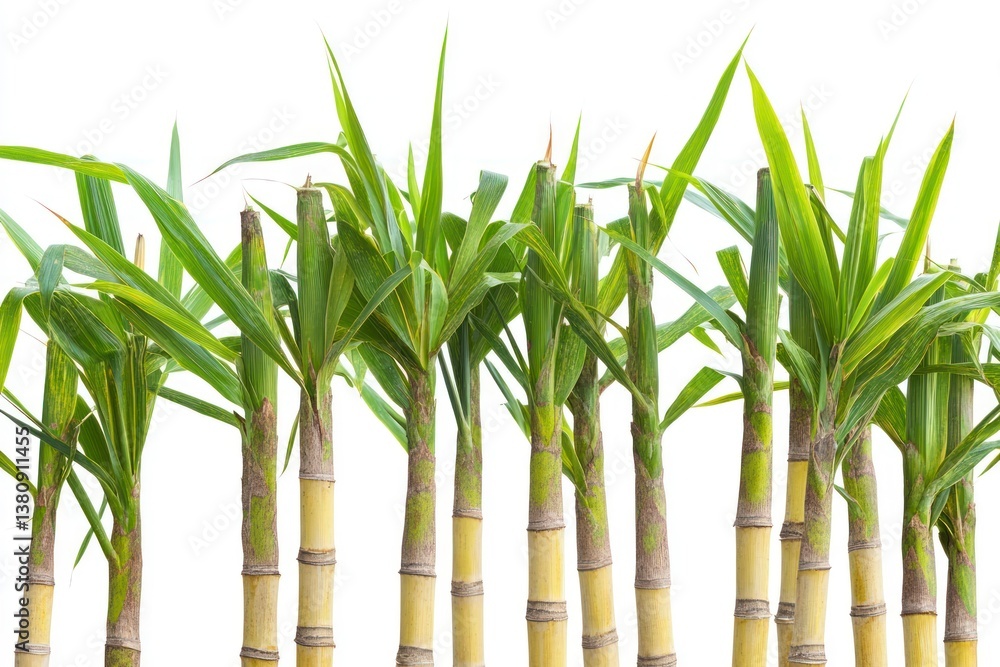Fototapeta premium Sugar Cane Growing with Green Leaves on Isolated White Background