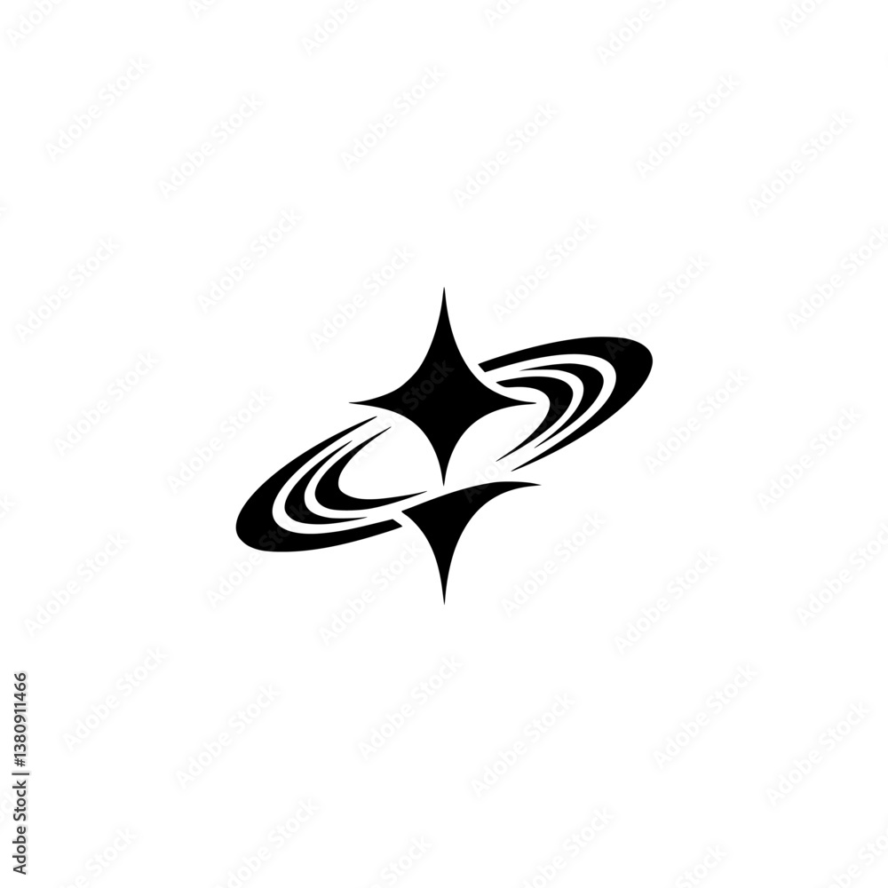 Fototapeta premium Abstract Space Logo: Black Star and Orbits on White Background