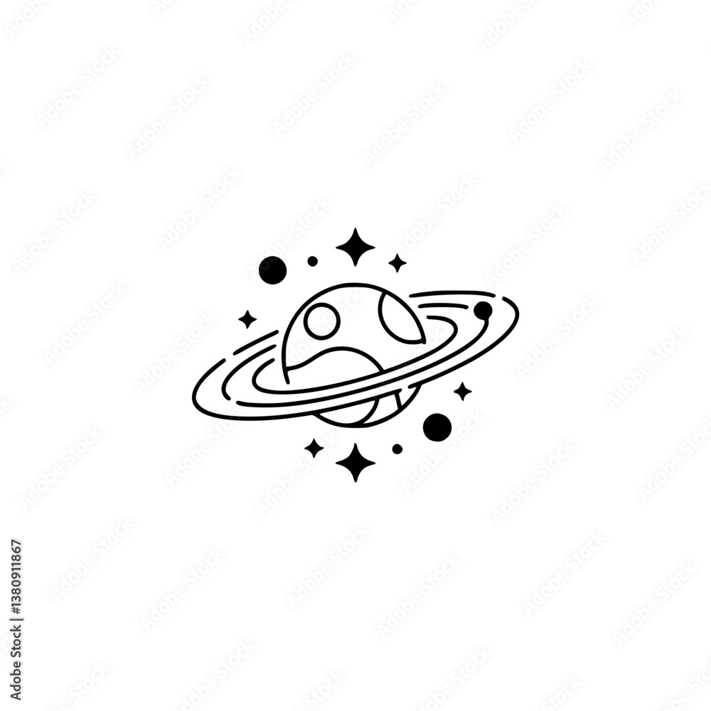 Minimalist Planet with Rings Logo - Black Line Art on White Minimalist Planet with Rings Logo - Black Line Art on White