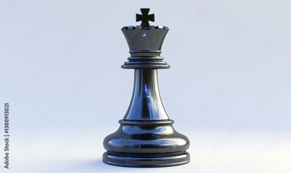 Fototapeta premium Black king chess piece on white background, strategy and power